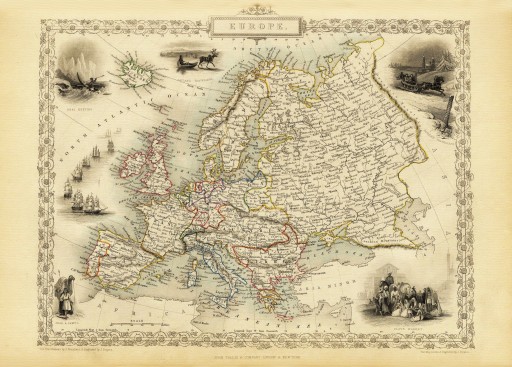 EUROPA mapa ilustrowana Tallis 1851 r.