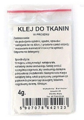 KLEJ DO TKANIN W PROSZKU 4g do podklejania żelazko