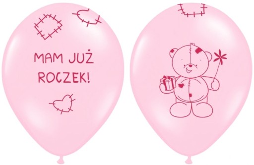 BALON BALONY RÓŻOWE MIŚ ROCZEK PIERWSZE 1 URODZINY