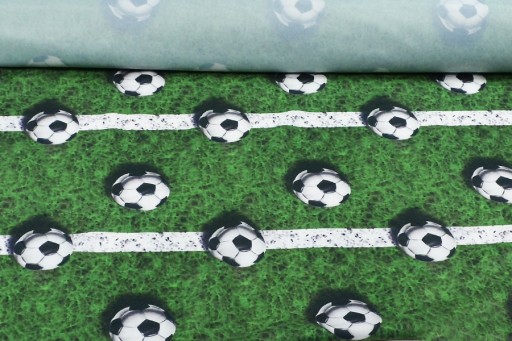 Tkanina obiciowa drukowany motyw FOOTBALL zielony