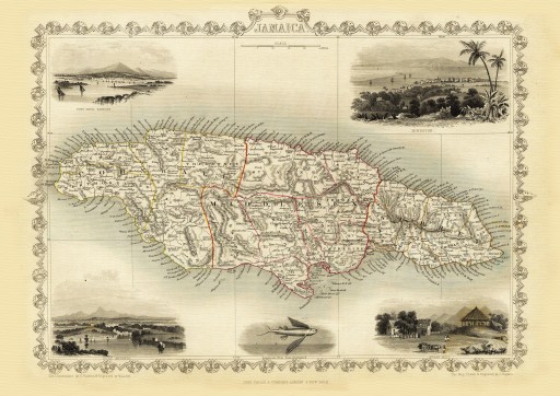 JAMAJKA Kingston mapa ilustrowana 1851 r. płótno