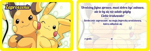 Zaproszenia urodzinowe dla dzieci Pokemon s