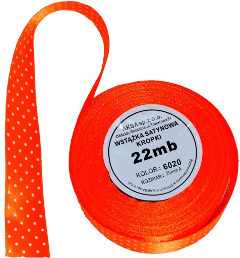 Tasiemka SATYNOWA w KROPKI szer.25 mm 22m wstążka