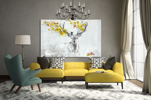 02274 Obraz na płótnie JELEŃ JESIENIĄ 120x80cm