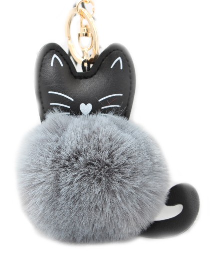 POMPON KOT KOTEK BRELOK ZAWIESZKA KEYCHAIN FUTERKO