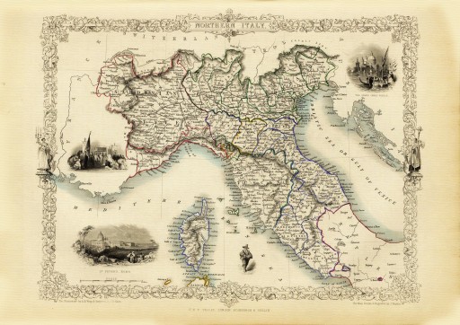 WŁOCHY Rzym Wenecja Turyn mapa ilustrowana 1851 r.