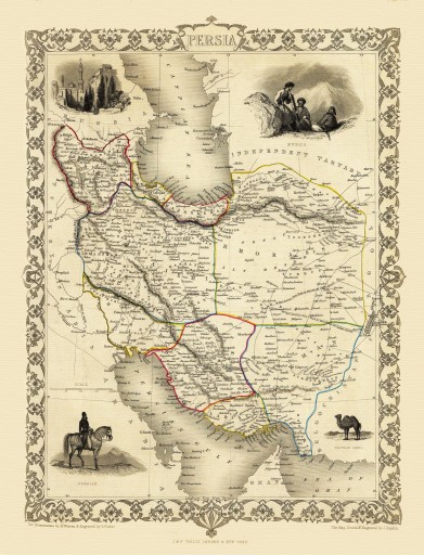 IRAN PERSJA Isfahan mapa ilustrowana 1851 płótno