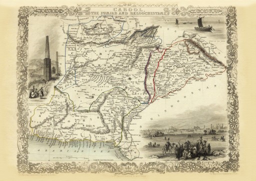 AFGANISTAN PAKISTAN INDIE mapa ilustrowana 1851 r.