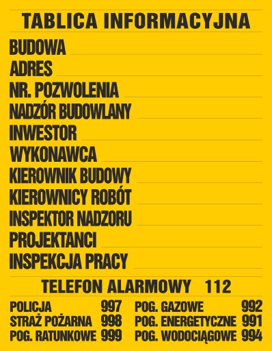 TABLICA INFORMACYJNA BUDOWLANA NA BUDOWE DUŻA