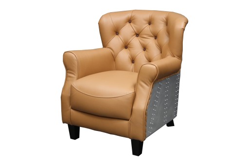 Fotel Skóra Naturalna Beż Brąz LOFT Retro Metalowy