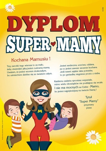 dyplom SUPER MAMA prezent DZIEŃ MATKI urodziny 40