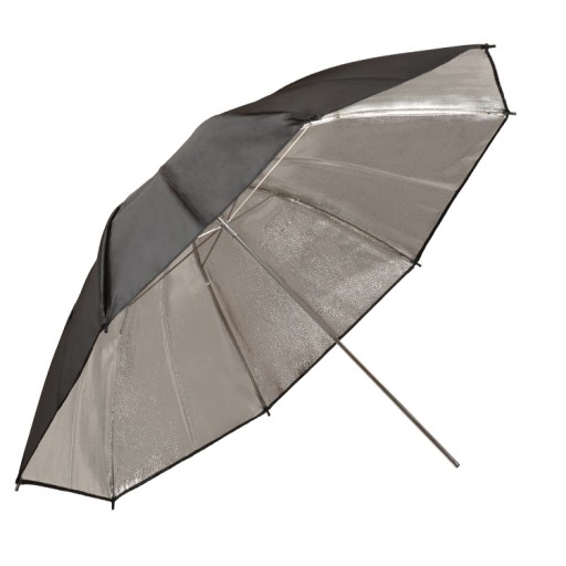Parasolka srebrna bąbelkowa, z czaszą czarną 110cm
