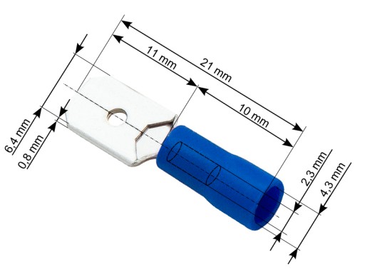 KONEKTOR SAMOCHODOWY IZOLOWANY MĘSKI 6,4 MM 100SZT