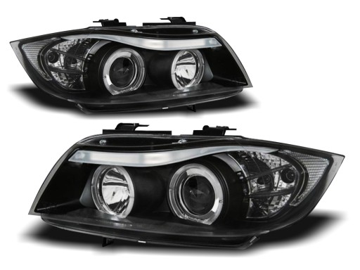 Фары bmw e90 e91 05-08r angel eyes белий, белое кольца led+лампочки h1 gratis!1 - фото