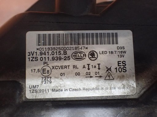light front left SKODA SUPERB III BI-XENON SKR