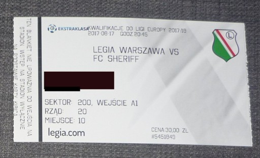 Zdjęcie oferty: Legia Warszawa - FC Sheriff Tiraspol 17.08.2017