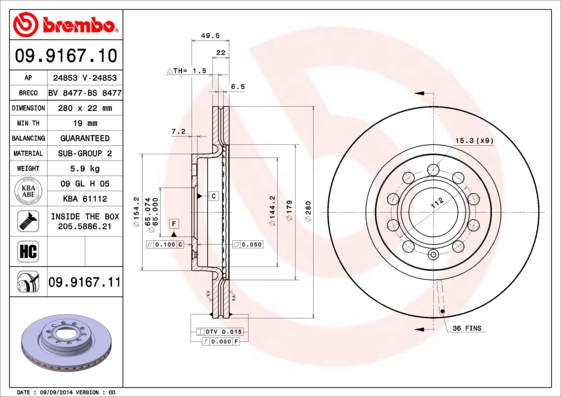 DISCS I PADS BREMBO FRONT VW GOLF PLUS 280MM photo 2 - milautoparts-fr.ukrlive.com