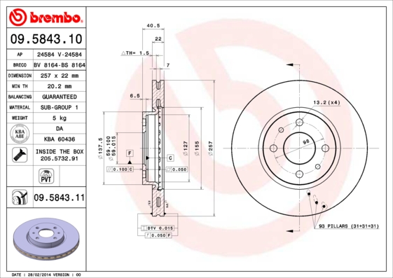 DISQUES SABOTS DE FREIN BREMBO AVANT FIAT 500 500C 257MM photo 2 - milautoparts-fr.ukrlive.com