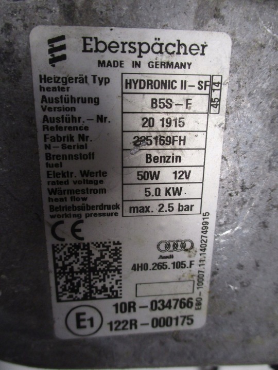 WEBASTO CHAUFFAGE AUDI A8 4H0 4.0TSI 4H0265081M 4H0265105F