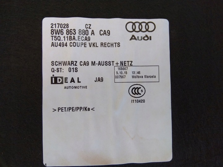 AUDI A5 17- COLLECTEUR COUVERCLES DE COFFRE 8W6863879C USA